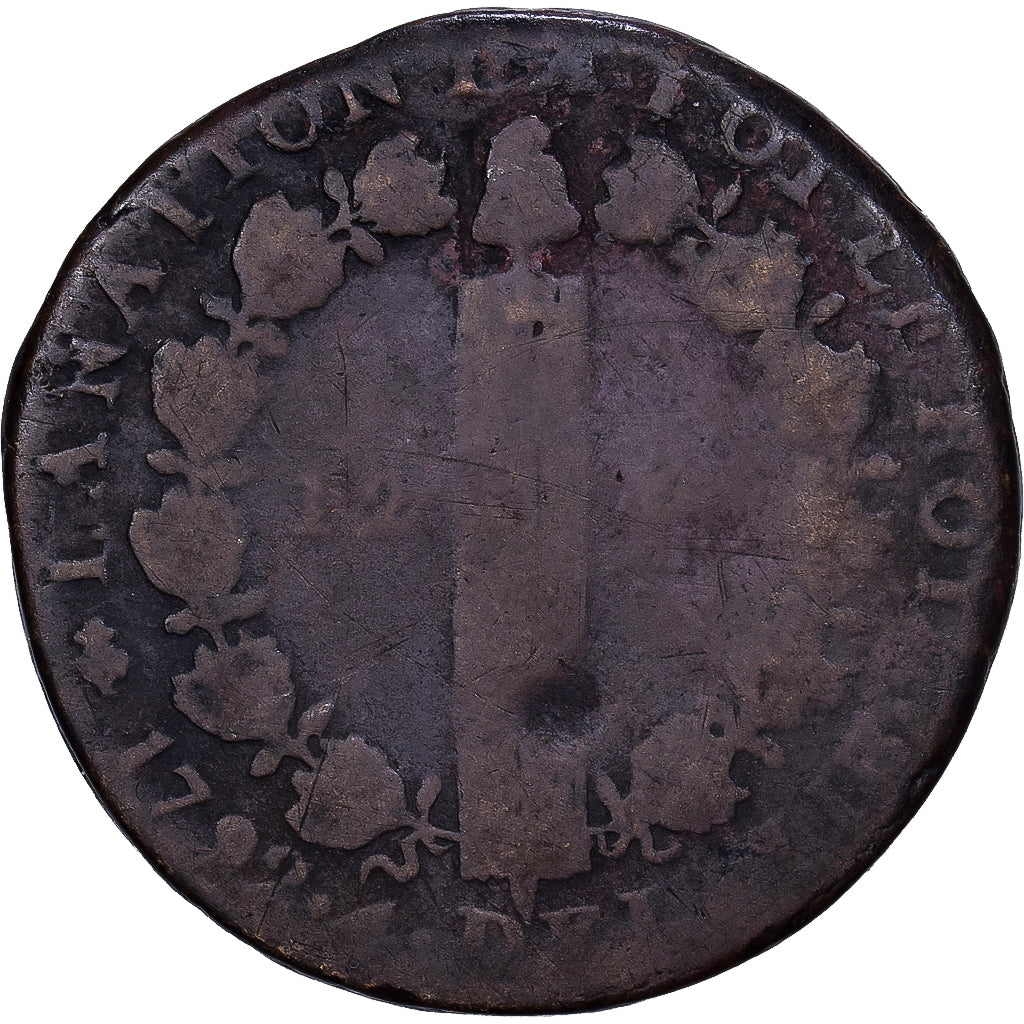 Francja, Louis XVI, 12 Deniers, 1792 / AN 4, Paris, Métal de cloche, F(12-15)