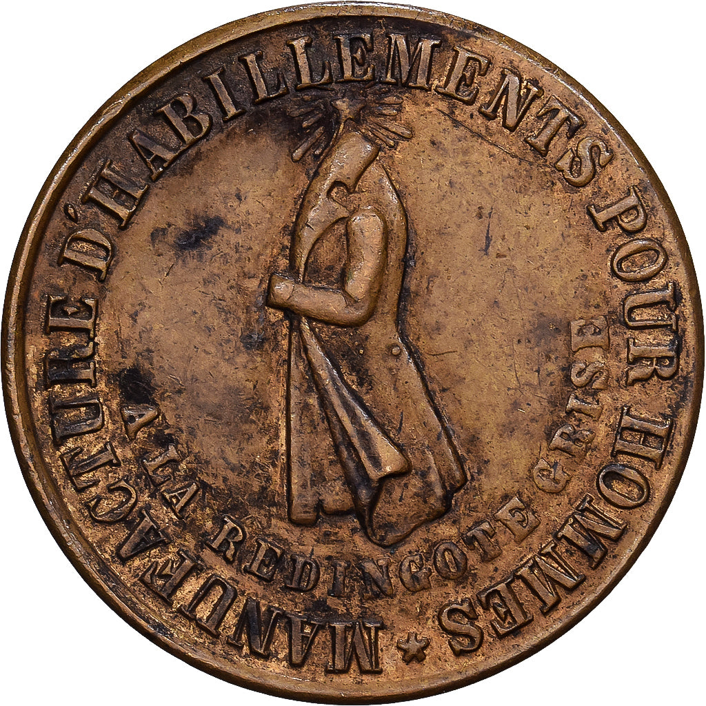 France, Token, A la Redingote Grise, Manufacture d'Habillement, Paris, Brass