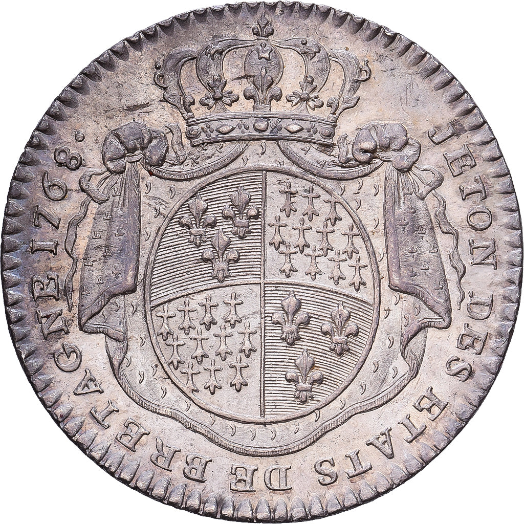 França, Token, Luís XV, États de Bretagne, Rennes, 1768, Prata, AU(55-58)