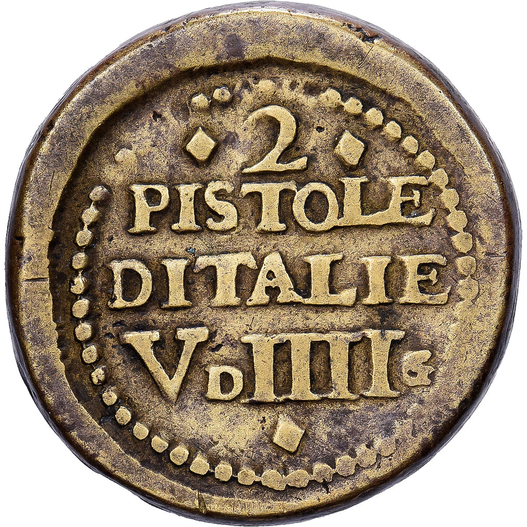 Itália, Coin weight, 2 Pistoles d'Italie, V Deniers IIII Grains, n.d., Bronze