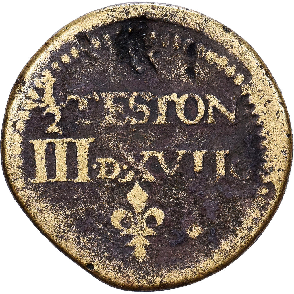 France, Henri II-III, Poids Monétaire, 1/2 Teston, Brass, VF(20-25)