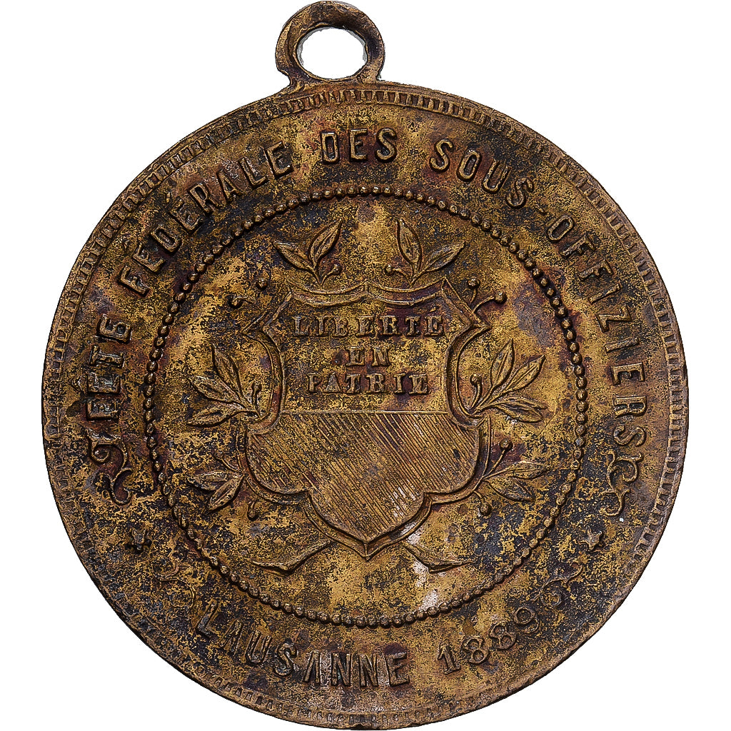 Suisse, Médaille, Fête Fédérale des Sous-Officiers, Lausanne, 1889, Laiton