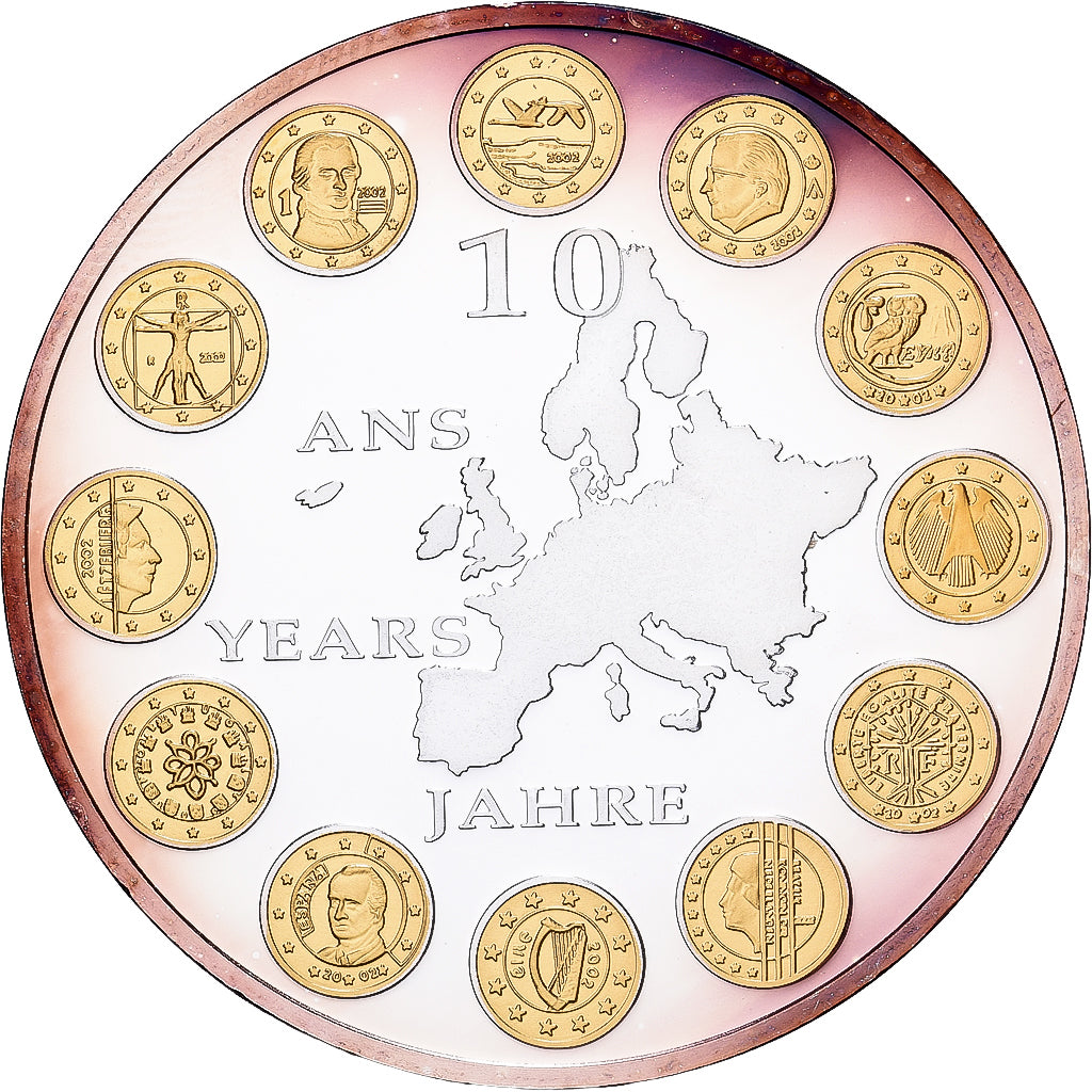 France, Medal, 10 ans de l'Euro, Copper Plated Silver, MS(65-70)