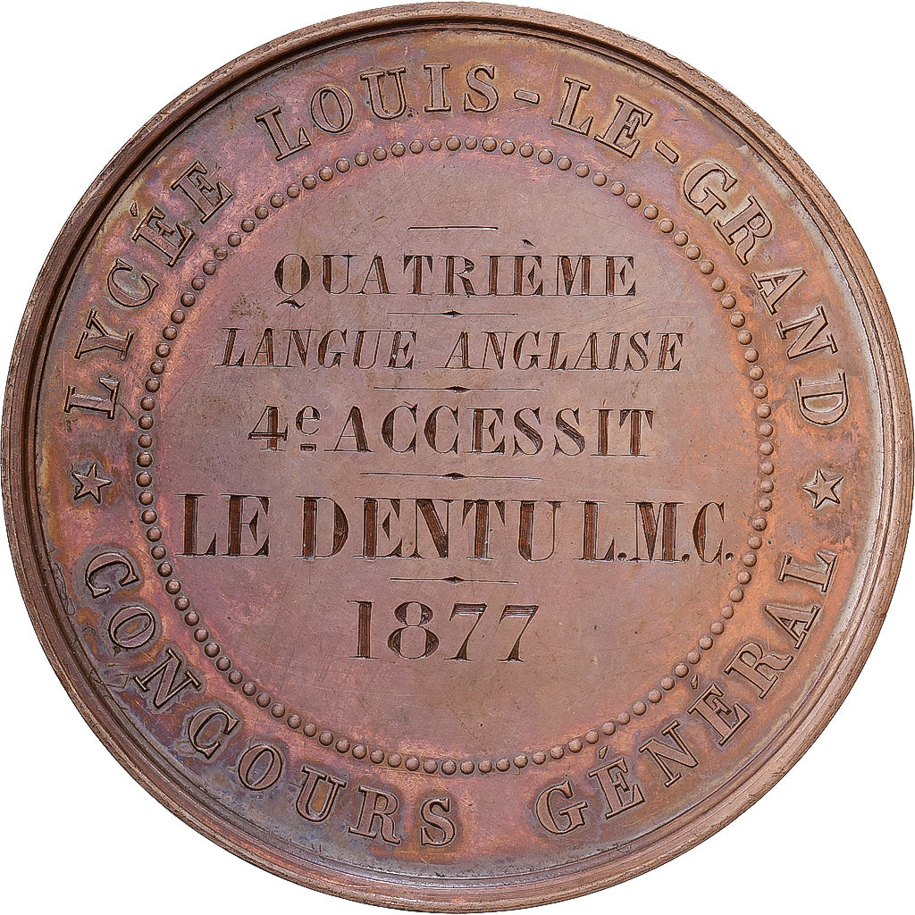 Francia, medalla, Lycée Louis-Le-Grand, Concours Général, 1877, Cobre, Rogat