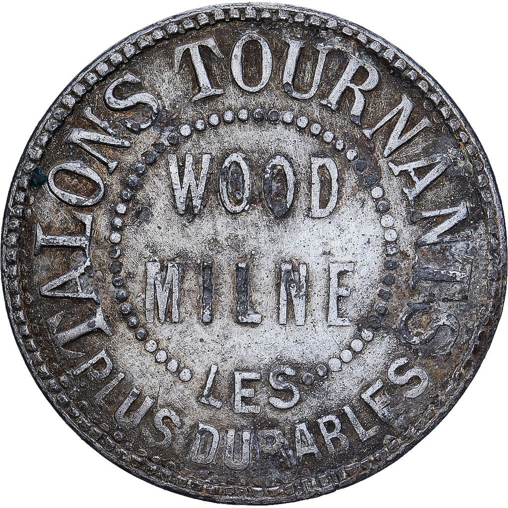 France, publicity token, Talons tournants, WOOD MILNE, paper-brass, TTB