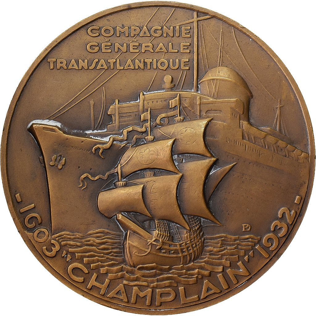 France, Medal, Compagnie Générale Transatlantique, Champlain, 1932, Bronze