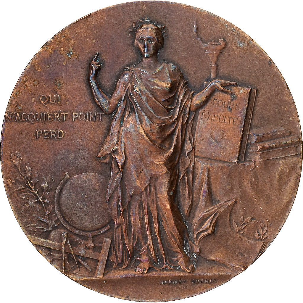 France, Medal, Instruction Public, Cours d'Adulte, Brest, 1913, Bronze