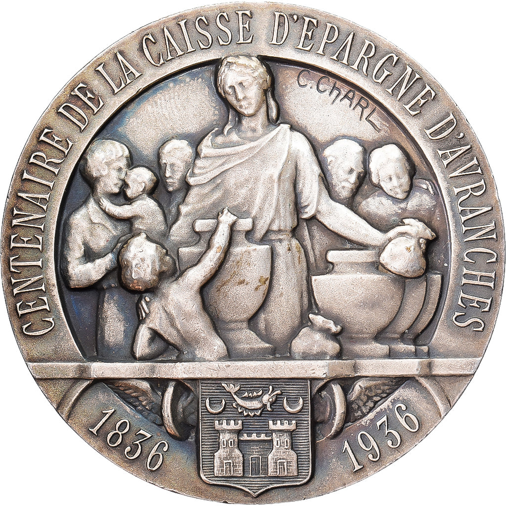 France, Medal, Centenaire de la Caisse d'Epargne d'Avranches, 1936, Silvered
