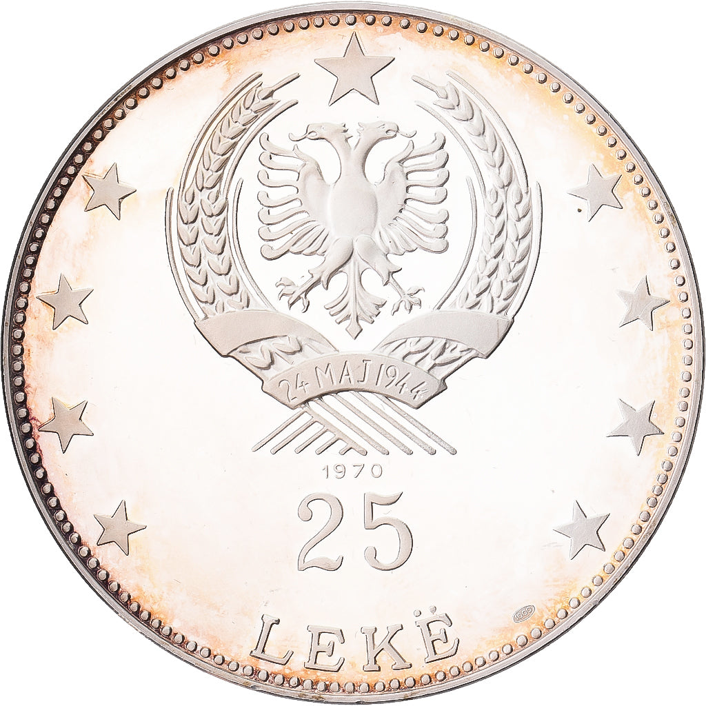 Albania, 25 Lekë, 1970, Budapest, Argento, SPL-, KM:52.1