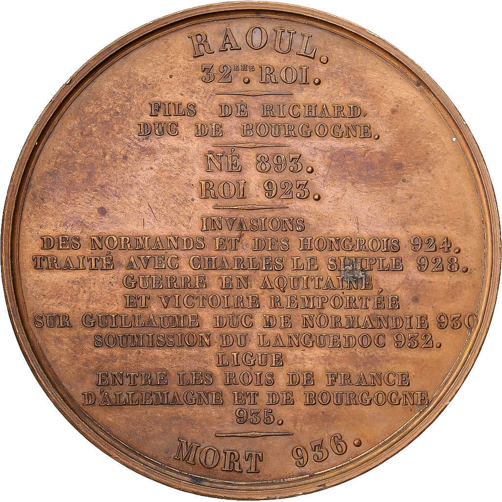 France, Médaille, Les rois de France, Raoul, 1839, Bronze, TTB+, Caqué