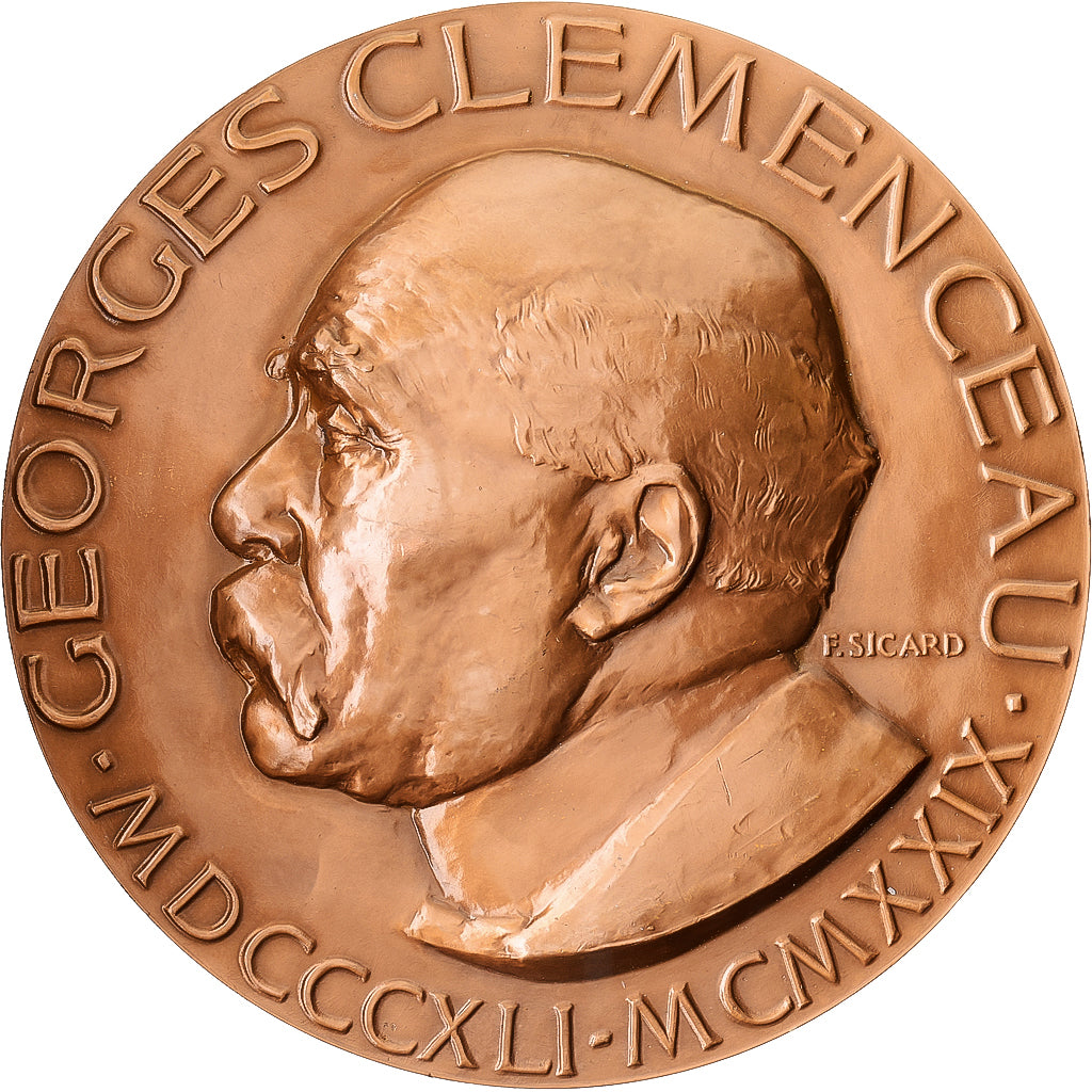 France, Medal, Georges Clemenceau, 1975, Bronze, Sicard, AU(55-58)
