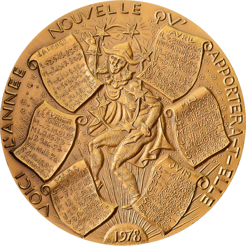 Frankreich, Medaille, Calendrier, Nouvelle Année, 1978, Bronze, Tschudin, UNZ