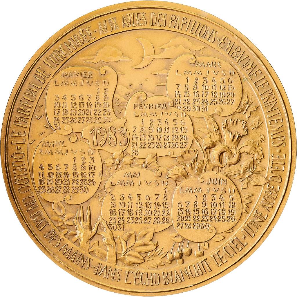 Frankrijk, Medaille, Calendrier, Nouvelle Année, Poésie, 1983, Bronzen, Marcel