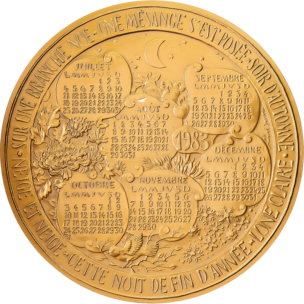 Frankrijk, Medaille, Calendrier, Nouvelle Année, Poésie, 1983, Bronzen, Marcel