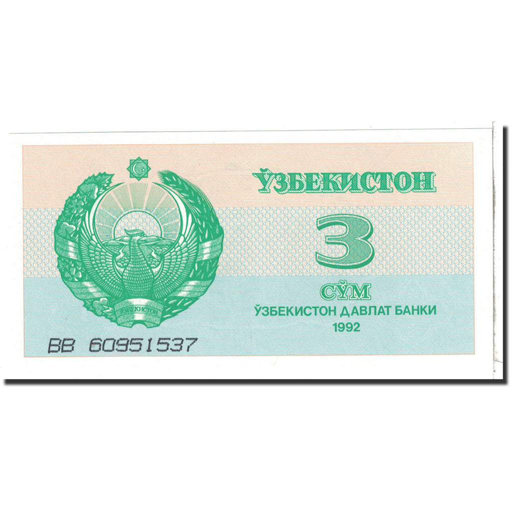 Banknote, Uzbekistan, 3 Sum, 1993, Undated, KM:62a, UNC(65-70)