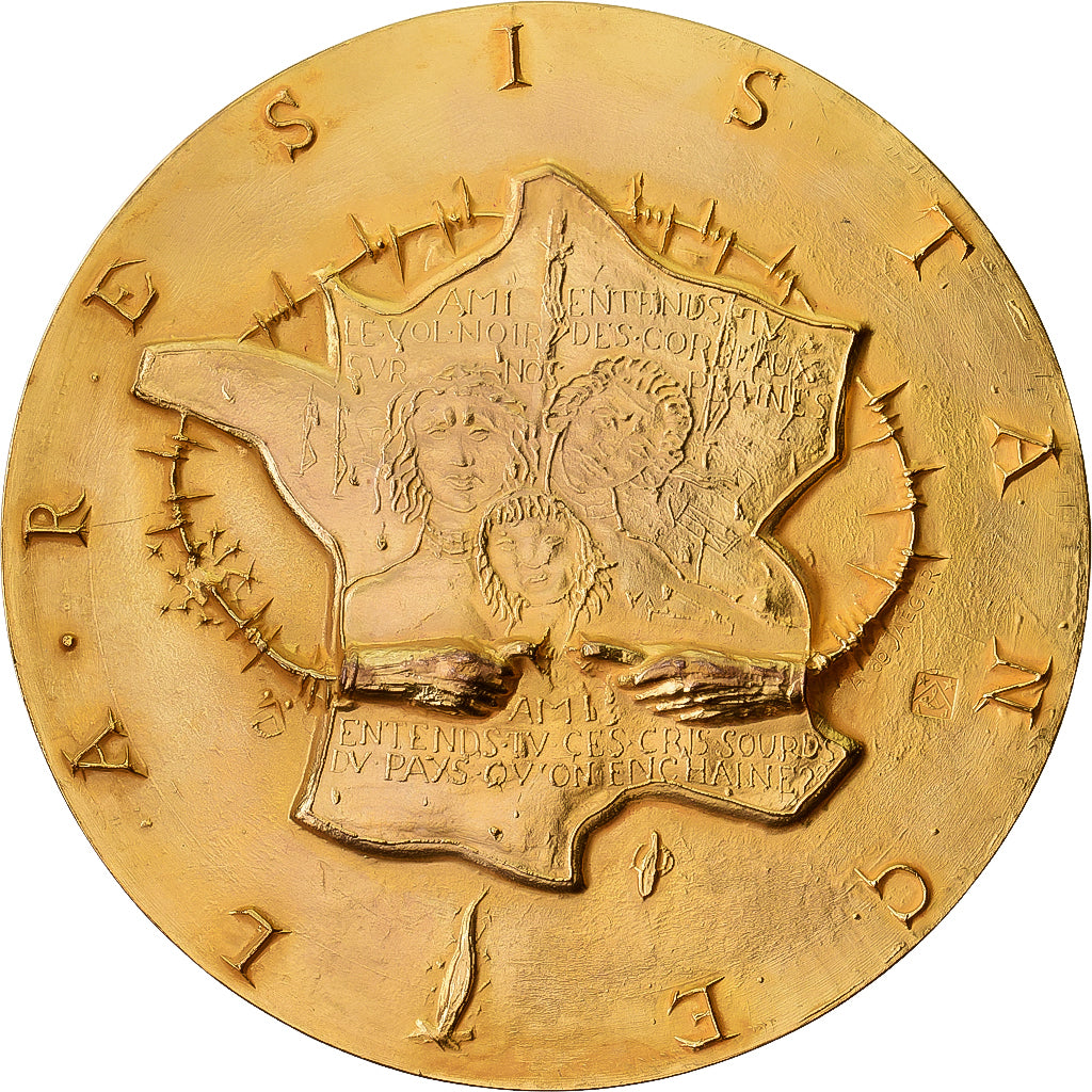 France, Medal, La Résistance, Gilt Bronze, De Jeager, MS(63)