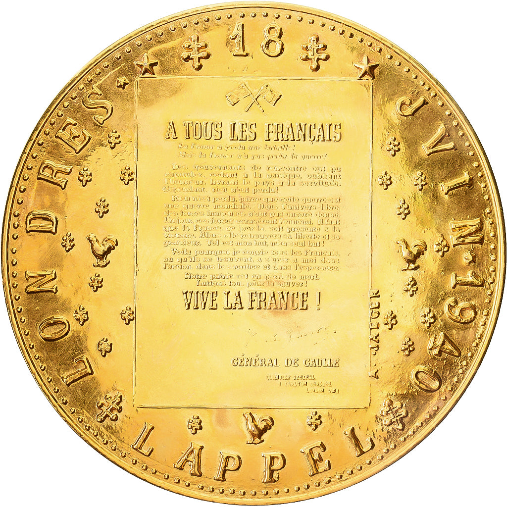 Frankreich, Medaille, De Gaulle, l'Appel du 18 juin, Gilt Bronze, Jaeger, VZ