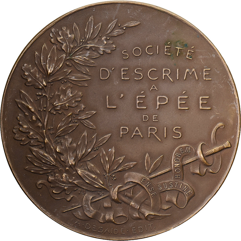 France, Medal, Société d'Escrime à l'Epée de Paris, 1901, Bronze, Desaide