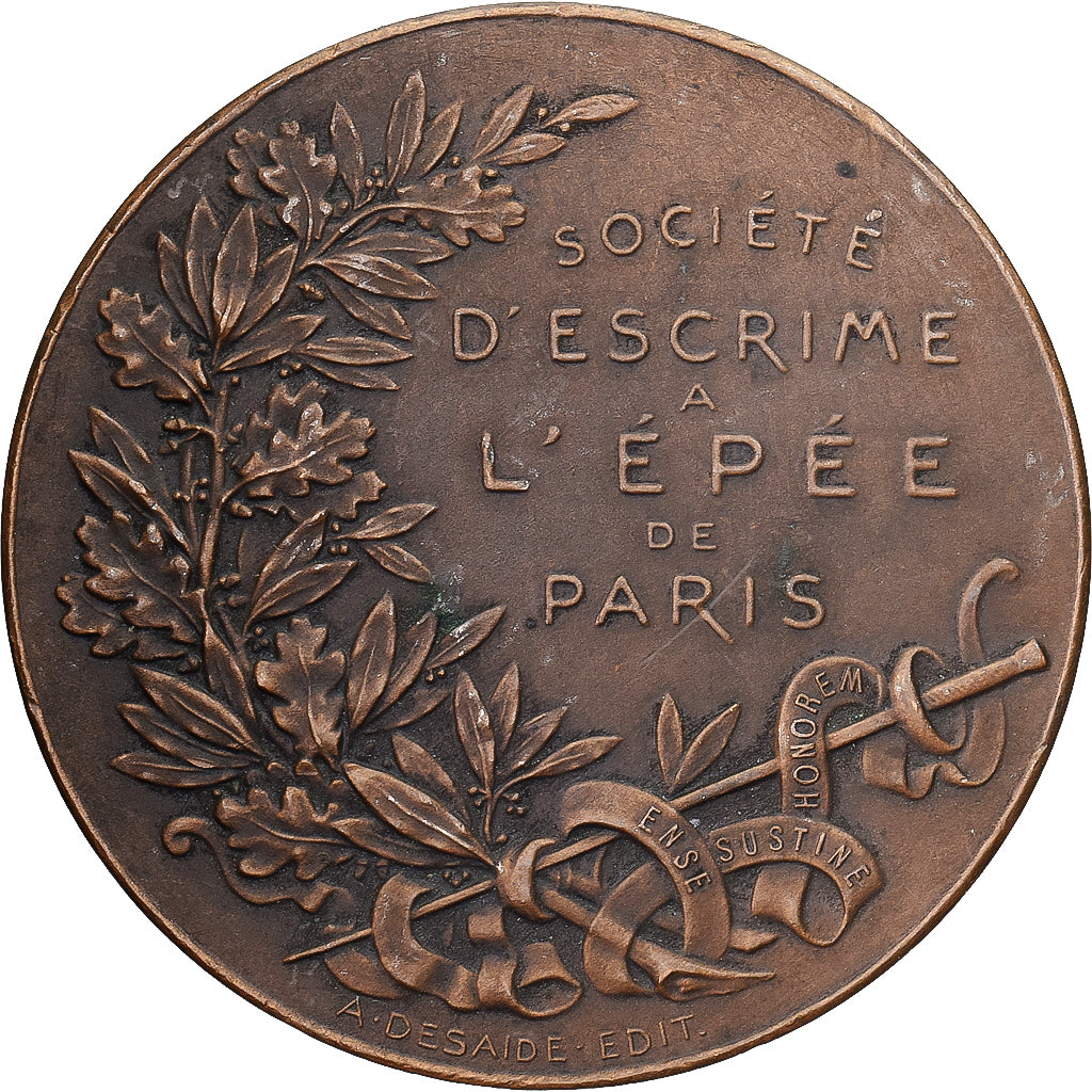 France, Medal, Société d'Escrime à l'Epée de Paris, 1902, Bronze, Desaide