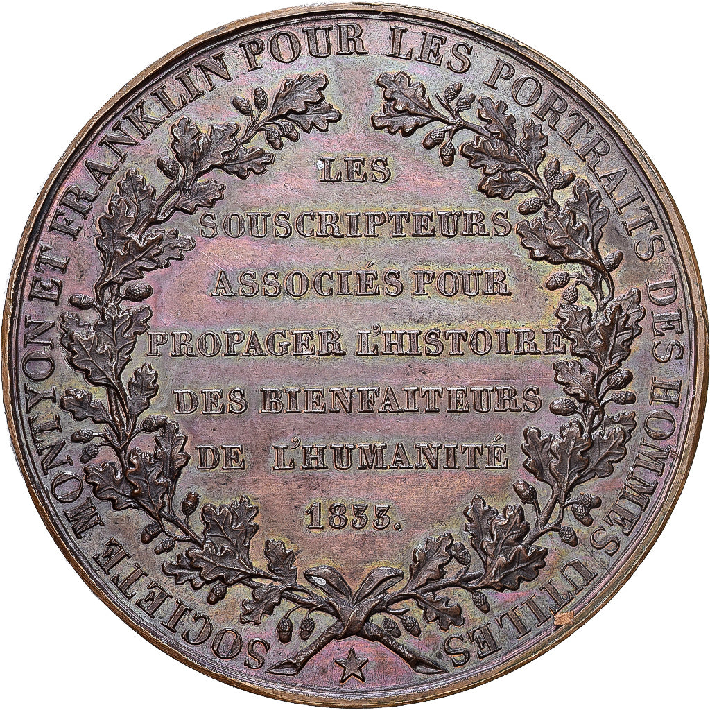 France, Médaille, Société Franklin et Montyon, 1833, Bronze, SUP, Barre