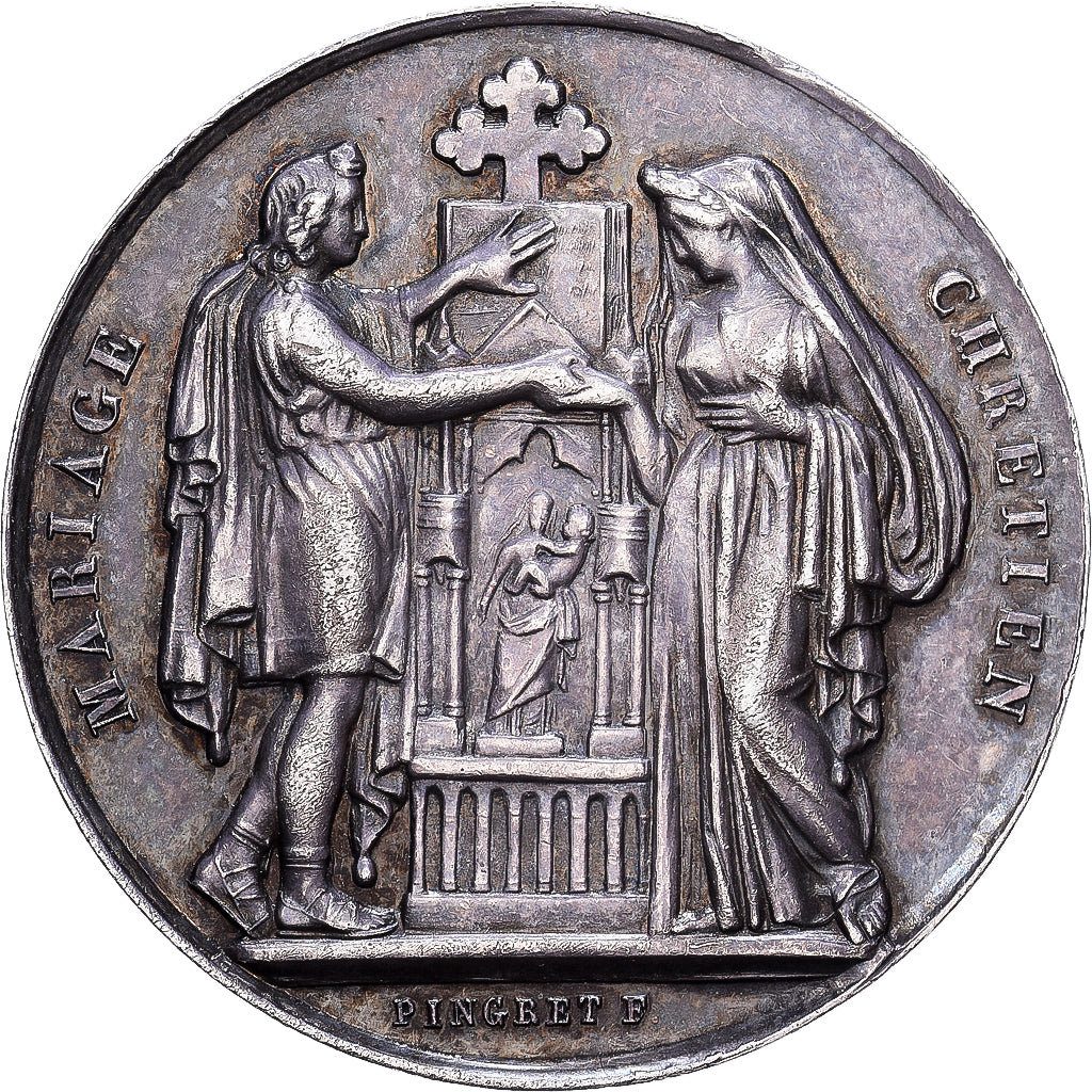 France, Medal, Mariage Chrétien, Pingret, AU(50-53), Silver