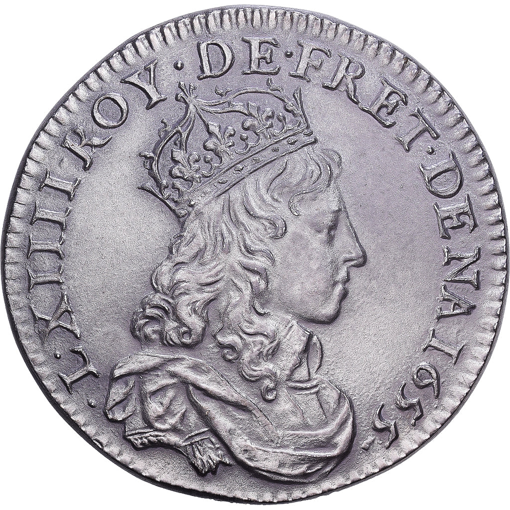 France, Medal, Reproduction, Liard de France, Louis XIV, 1987, Silver Plated