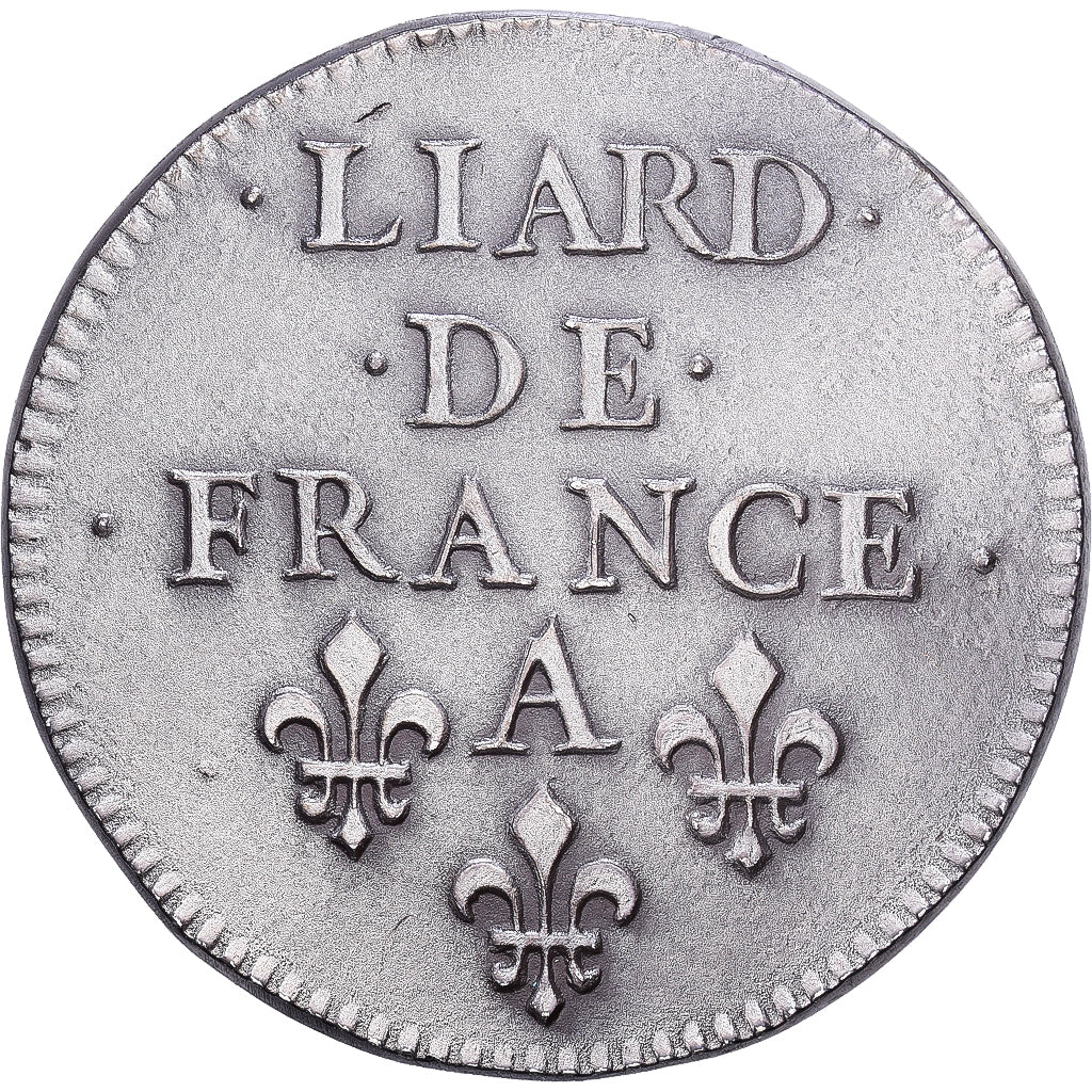 France, Medal, Reproduction, Liard de France, Louis XIV, 1987, Silver Plated