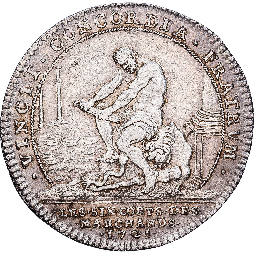 Francia, medaglia, Louis XV, Hercule, les Six Corps des Marchands, 1721