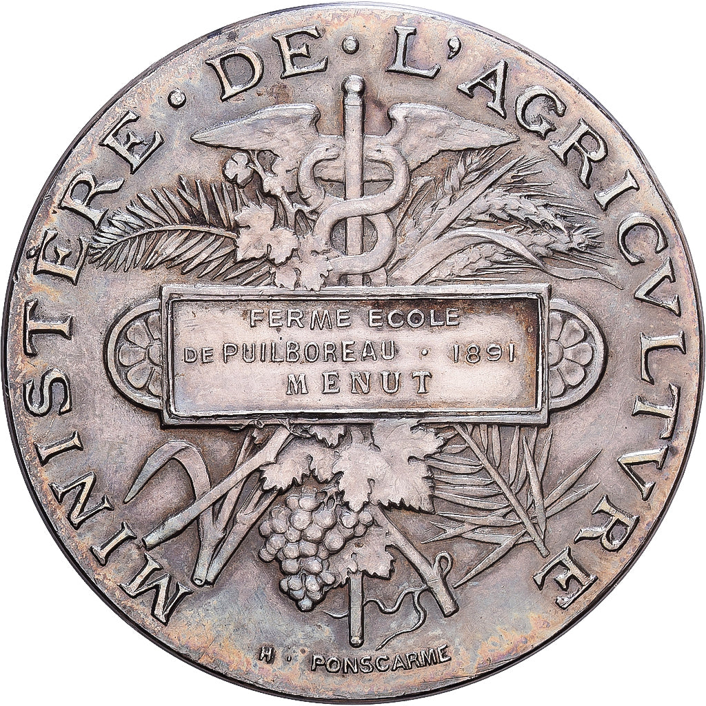 France, Medal, Ferme Ecole de Puilboreau, 1891, Silver, Ponscarme, AU(55-58)