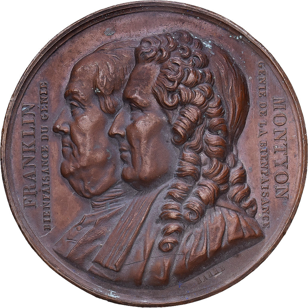 Frankreich, Medaille, FranklIn and Montyon, 1833, Bronze, Barre, SS