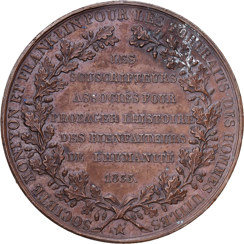 Frankreich, Medaille, FranklIn and Montyon, 1833, Bronze, Barre, SS