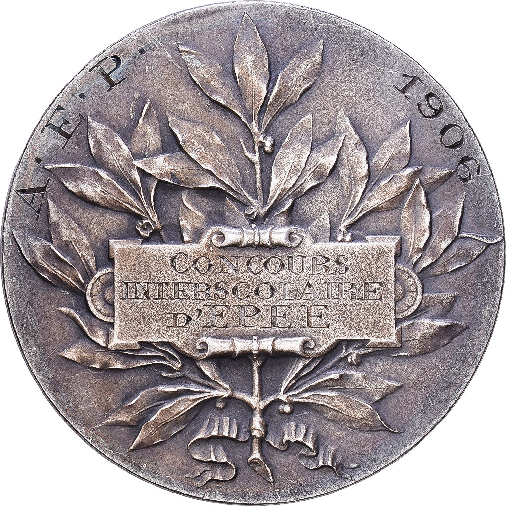 France, Médaille, Concours Inter-scolaire d'Epée, 1906, Argent, TTB+