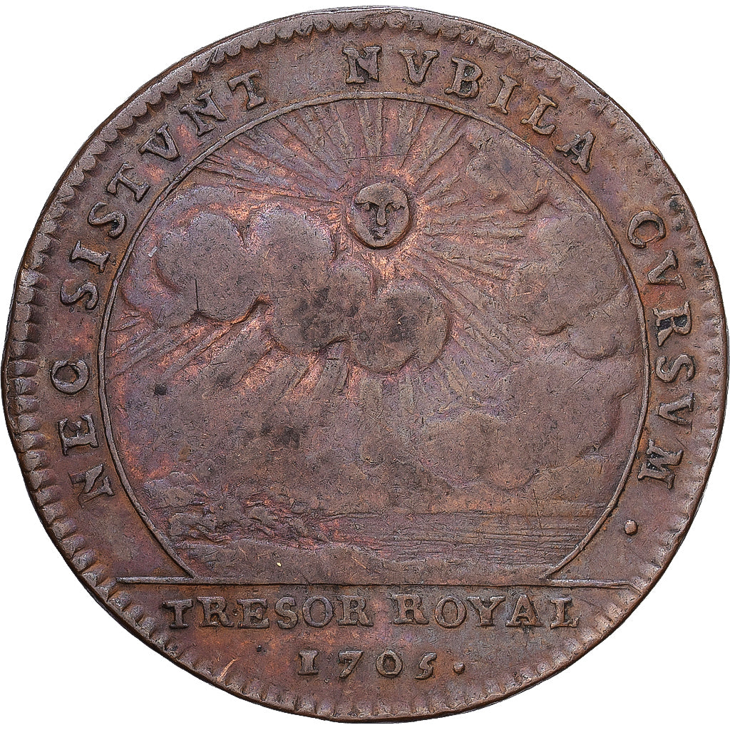 França, Token, Luís XIV, Chambre du Trésor Royal, 1705, Cobre, EF(40-45)