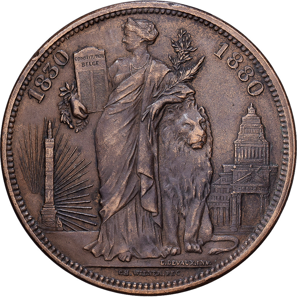 Belgia, medal, Léopold Ier-Léopold II, 1880, Brązowy, Wiener, AU(50-53)