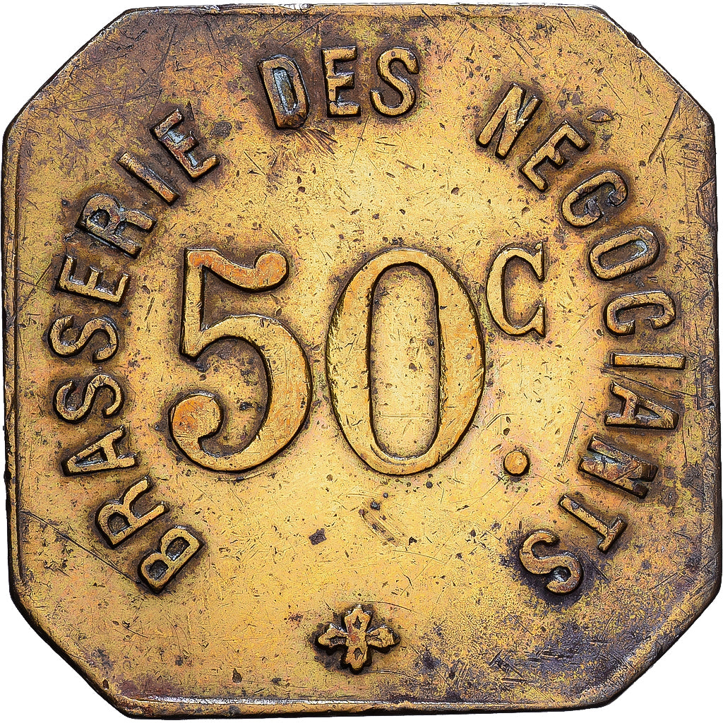 France, Brasserie des Négociants, 50 Centimes, EF(40-45), Brass