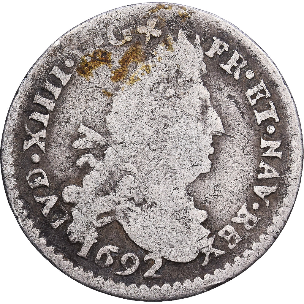 France, Louis XIV, 4 Sols 2 Deniers, 4 Sols aux 2 L, 1692, Troyes, Argent, B+