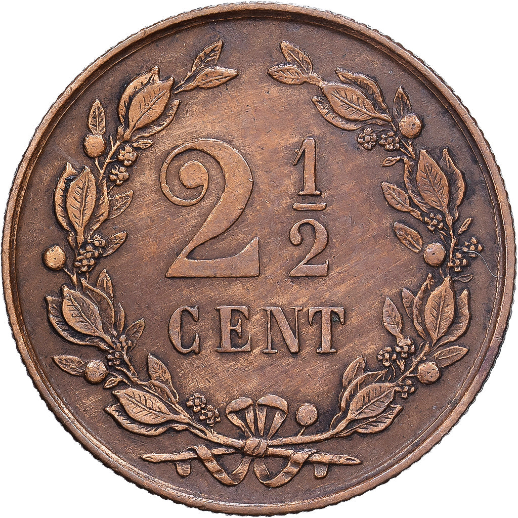 Países Baixos, 2-1/2 Cent, 1881, Bronze, EF(40-45), KM:108