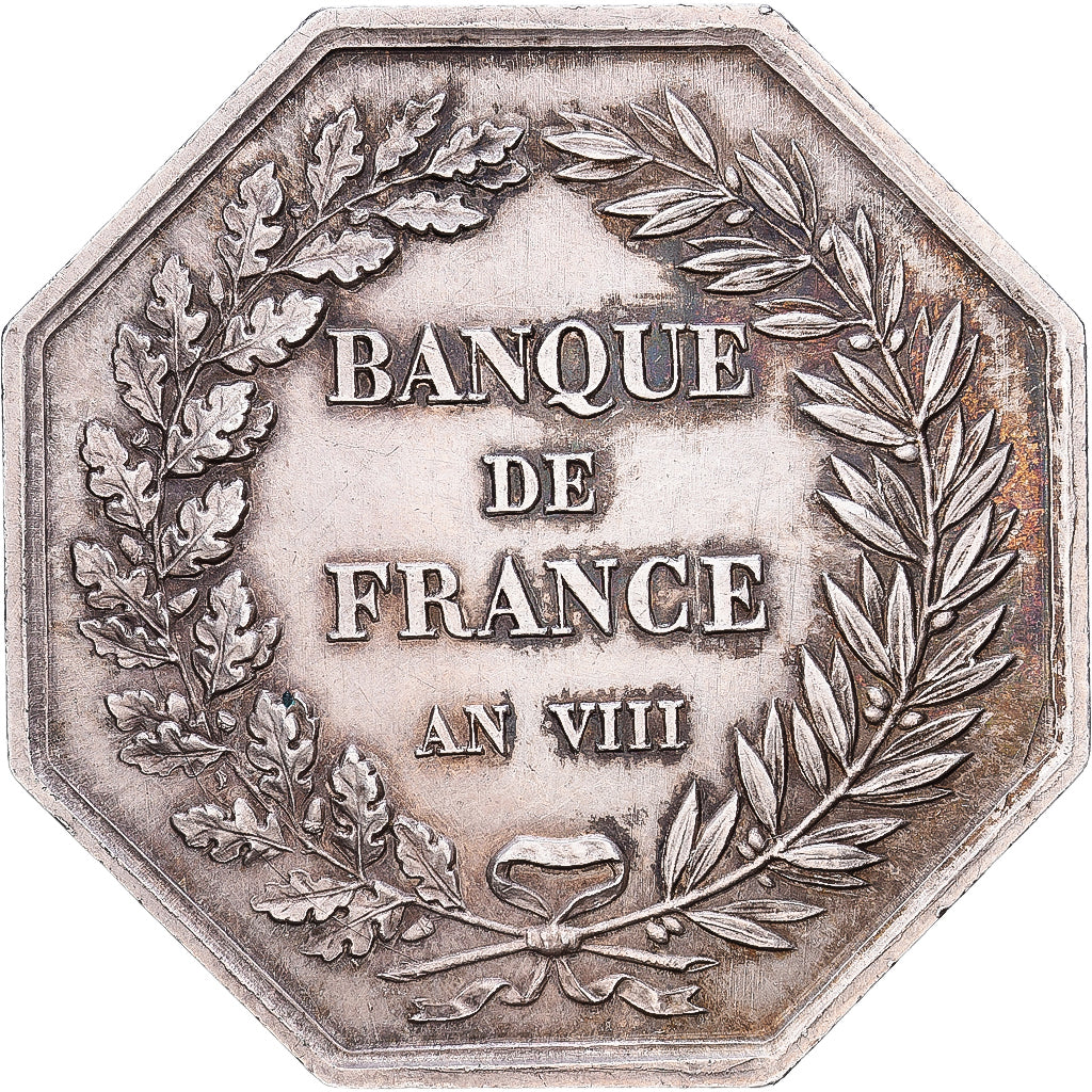 Francia, ficha, Banque de France, An VIII, Argento, BB+, Jacqmin:11a