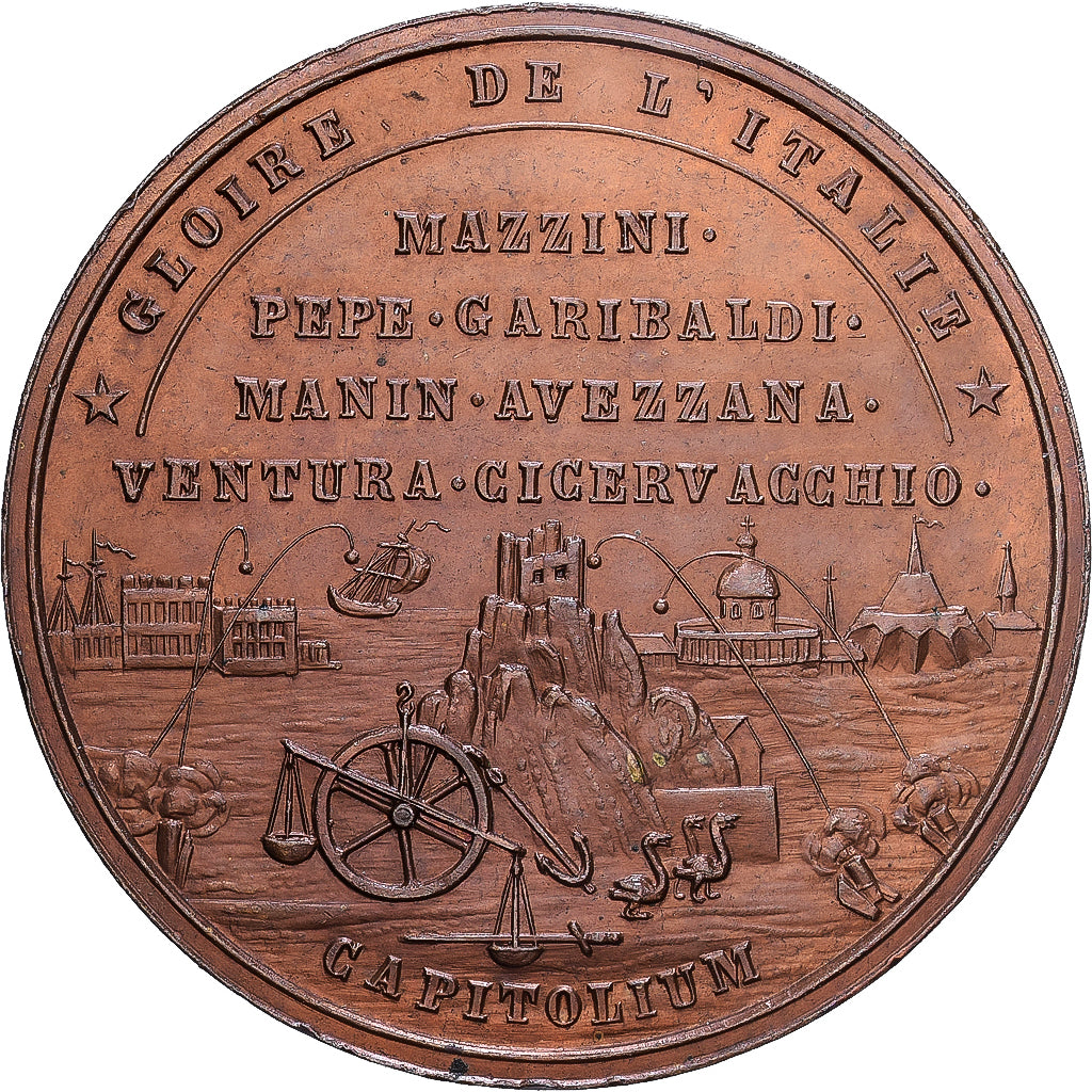 Italia, medalla, Expédition de Rome, Général Oudinot, 1849, Bronce