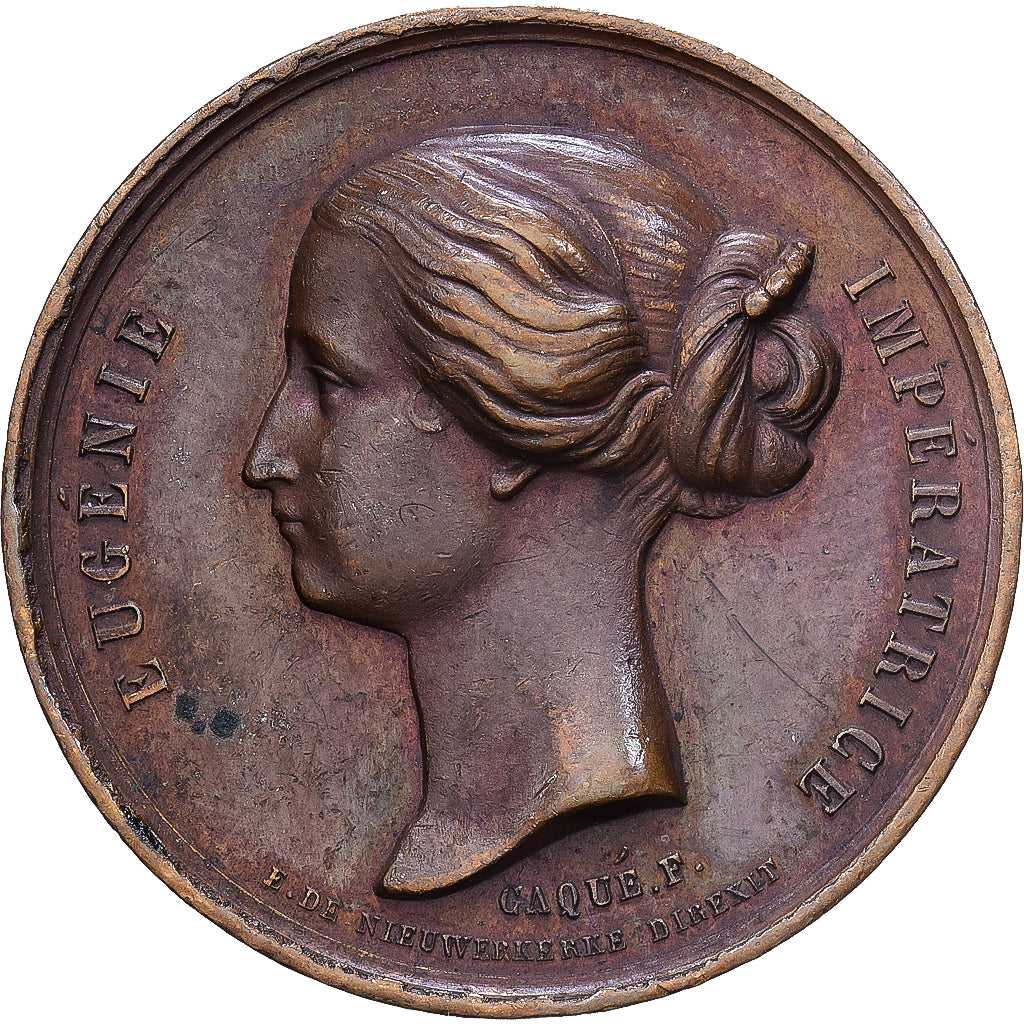 Francja, medal, Napoléon III, Eugénie Impératrice, Miedź, Caqué, AU(50-53)