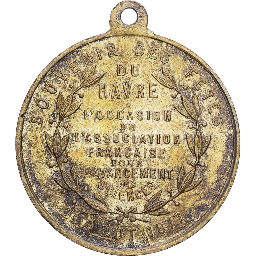 Francia, medalla, Souvenir des Fêtes du Havre, 1877, Latón, MBC