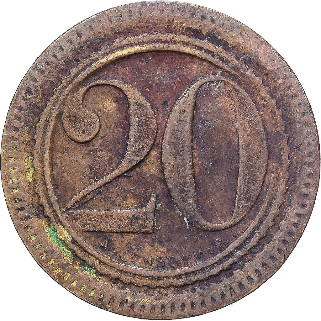 Frankreich, A Consommer, 20 Centimes, Eléphant, S+, Messing