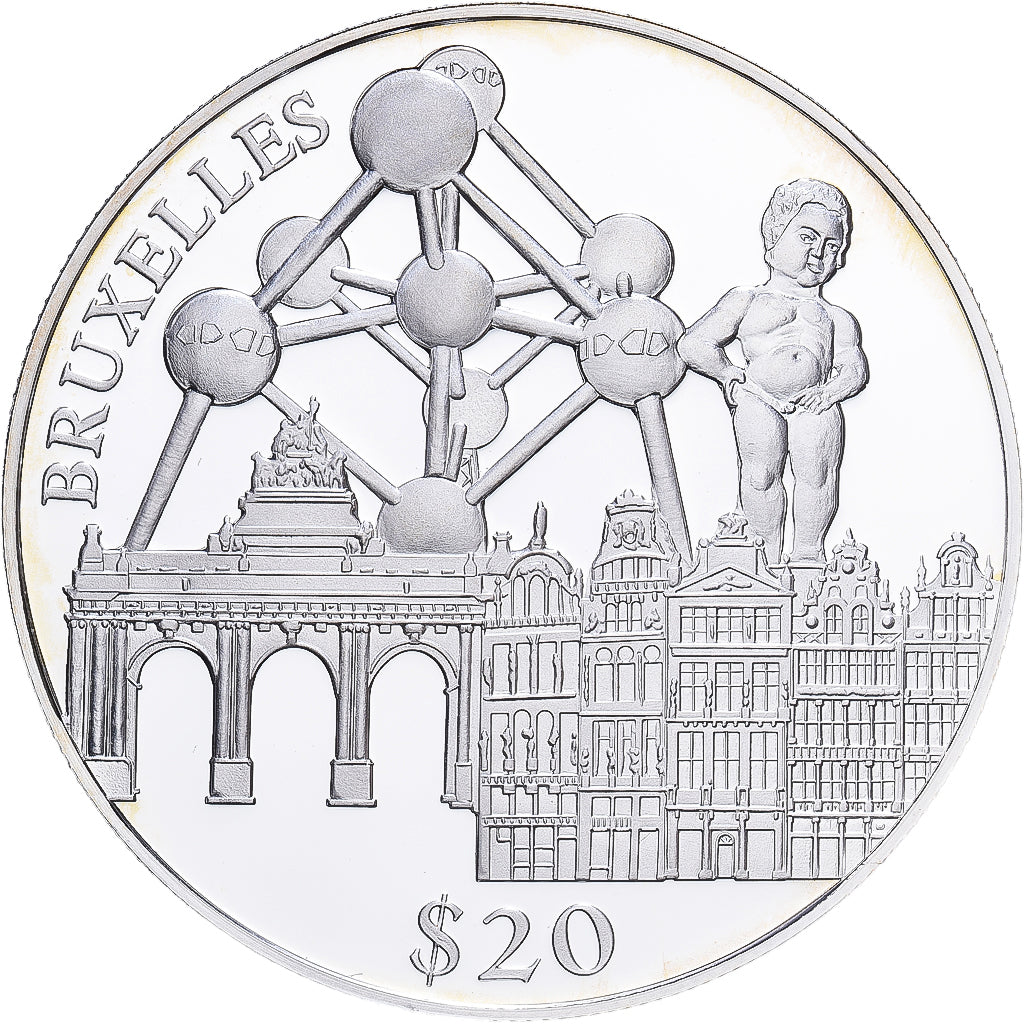 Liberia, 20 Dollars, 2000, Bruxelles, Argento, FDC