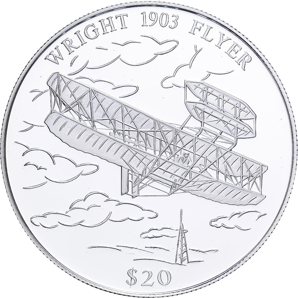 Liberia, 20 Dollars, 2000, Wright 1903 Flyer, Argento, FDC