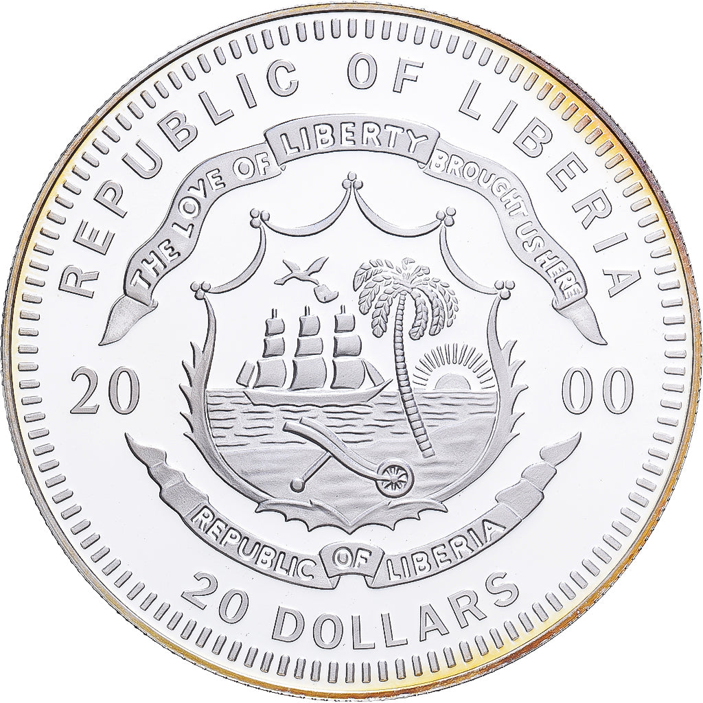 Liberia, 20 Dollars, 2000, Kobenhavn, Silver, MS(65-70)