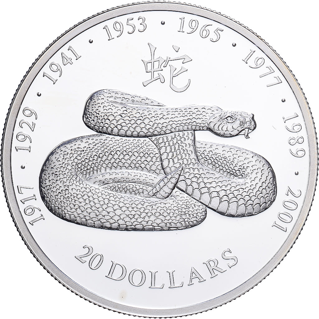 Liberia, 20 Dollars, 2001, Snake, Silber, STGL