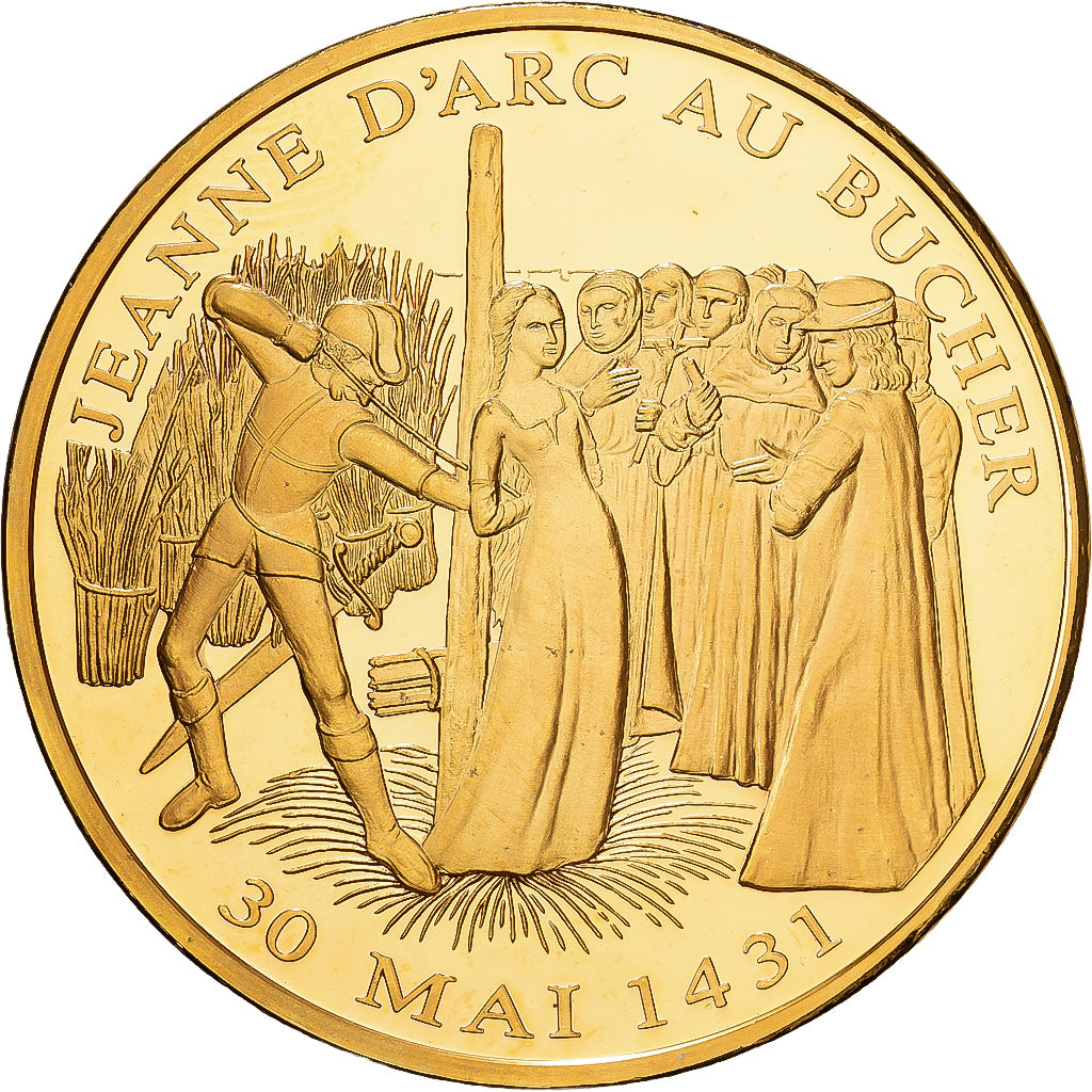 França, medalha, Histoire de France, Jeanne d'Arc au Bucher, Cobre Dourado