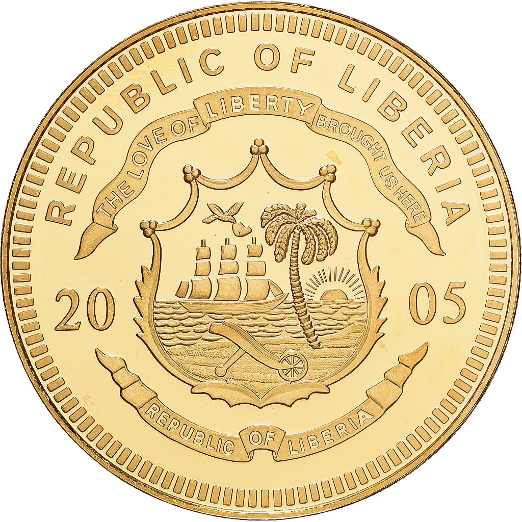 Liberia, 5 Dollars, Pape Benoit XVI, 2005, Copper-Nickel Gilt, FDC
