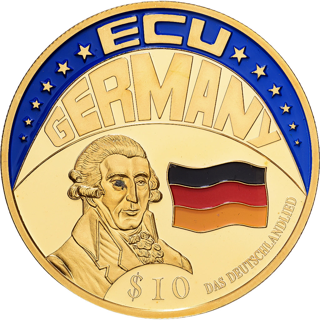 Liberia, 10 Dollars, Ecu Germany, 2001, Pokryte Miedź- Nikiel, MS(65-70)