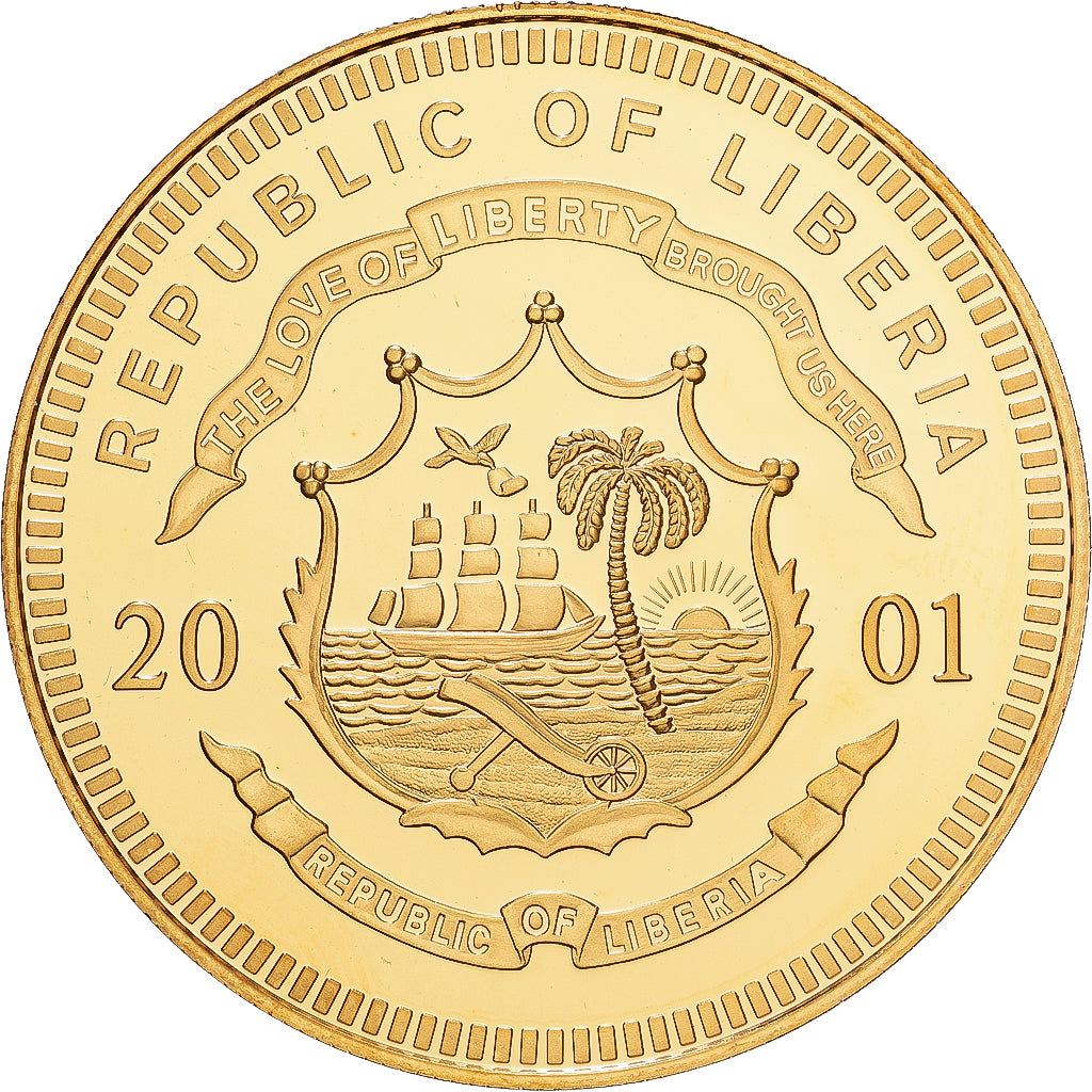Liberia, 10 Dollars, Ecu Germany, 2001, Pokryte Miedź- Nikiel, MS(65-70)